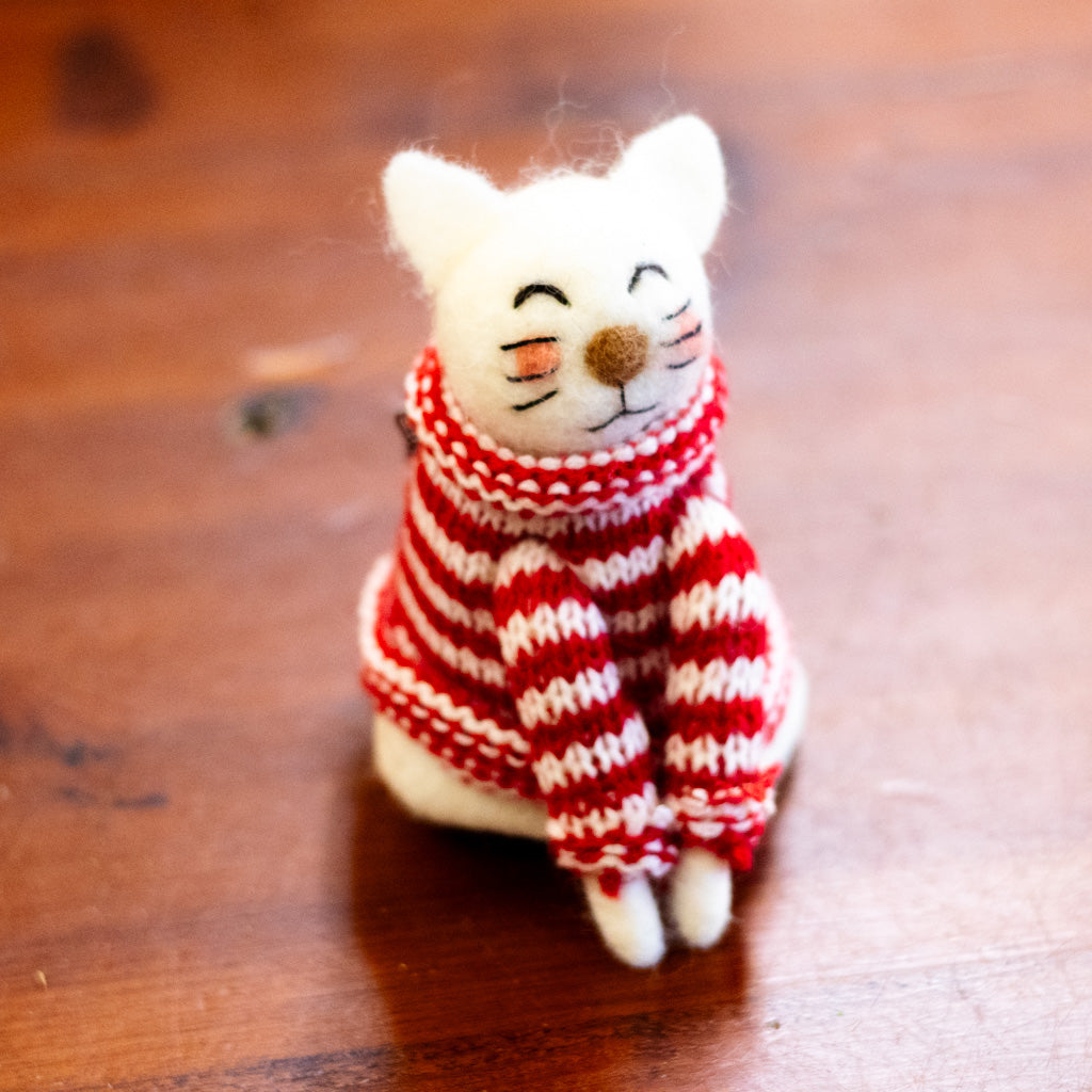 Wool Cat with Striped Sweater Ornament