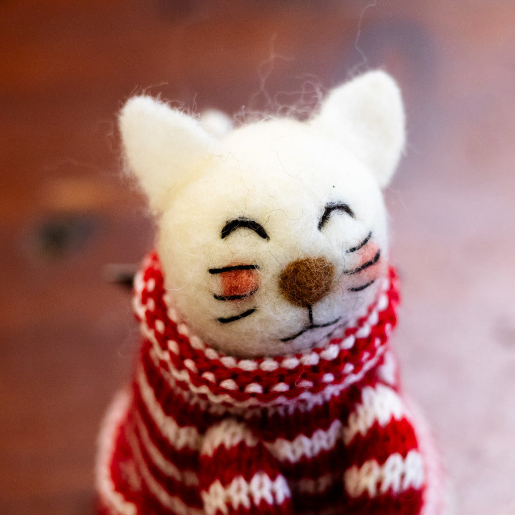 Wool Cat with Striped Sweater Ornament
