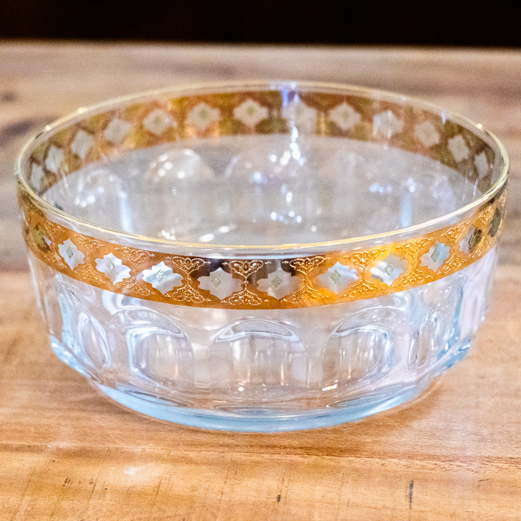 Two Piece Vintage Glass Gold Trim Bowl Set