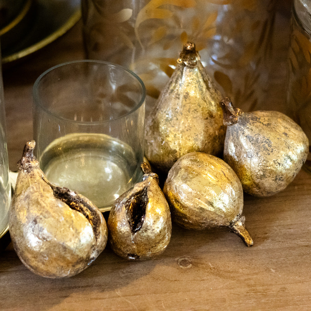 Set of Five Antiqued Resin Gold Finish Figs