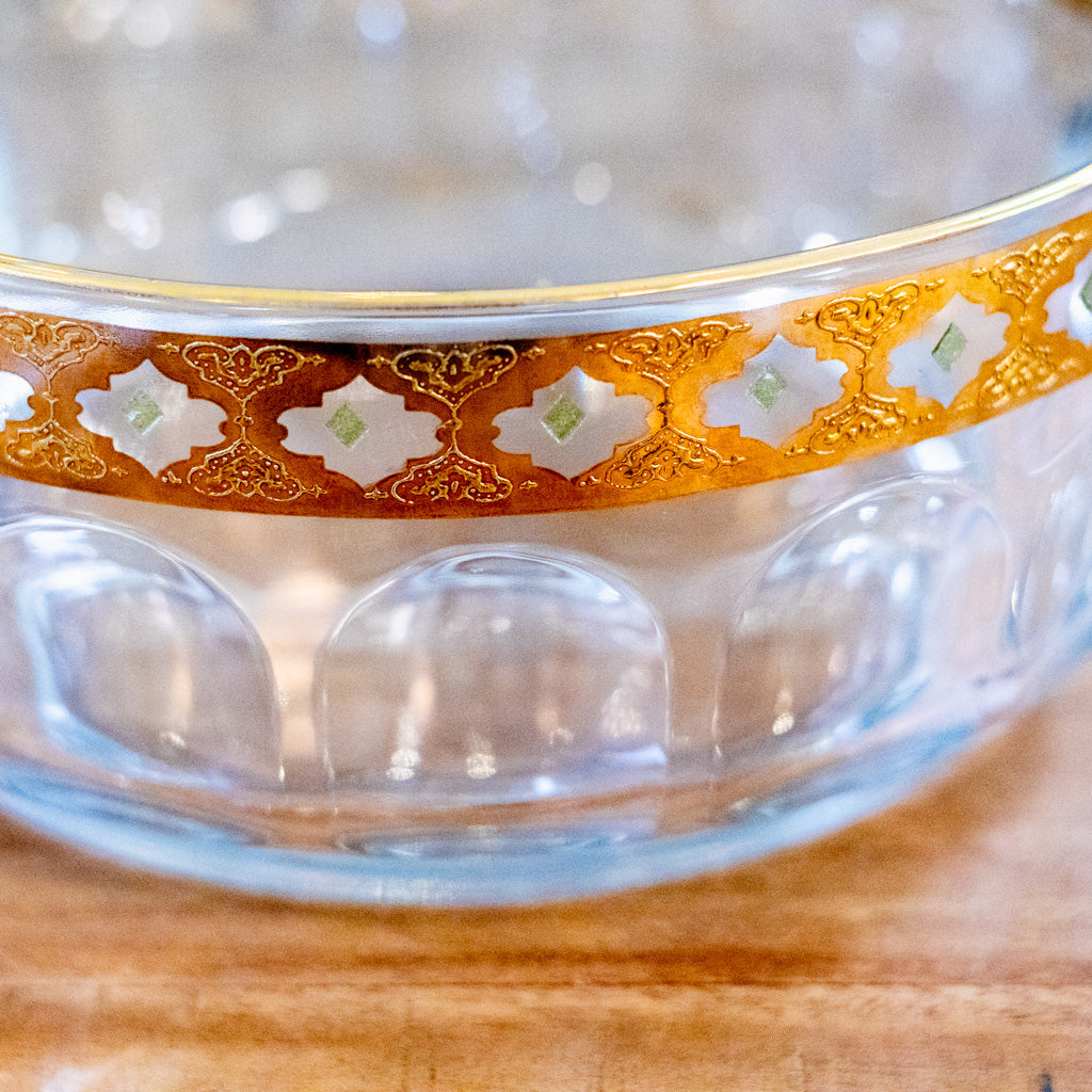 Two Piece Vintage Glass Gold Trim Bowl Set
