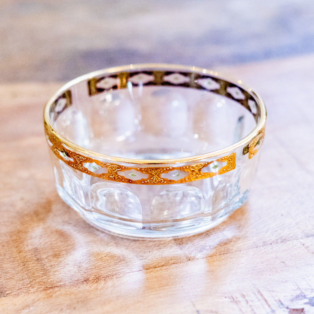 Two Piece Vintage Glass Gold Trim Bowl Set