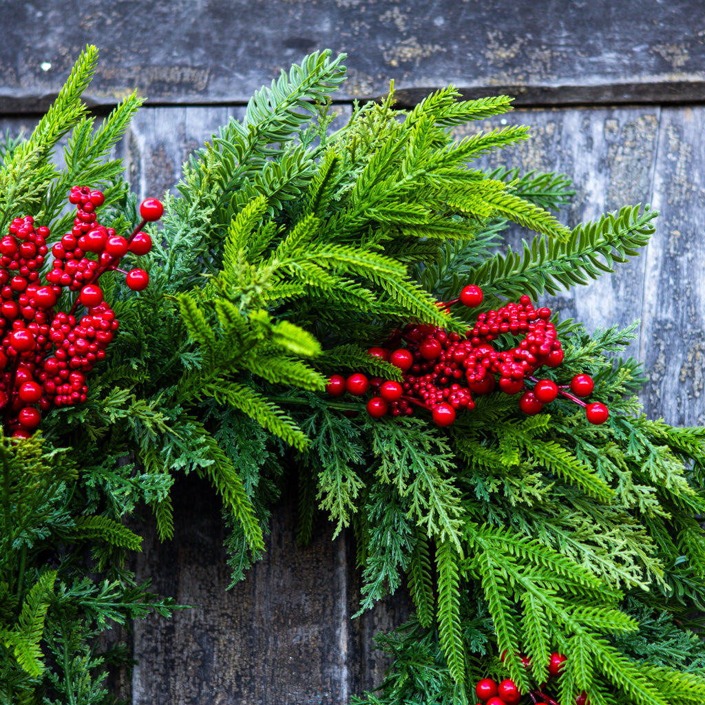 24" D Bramble Red Berry and Evergreen Wreath