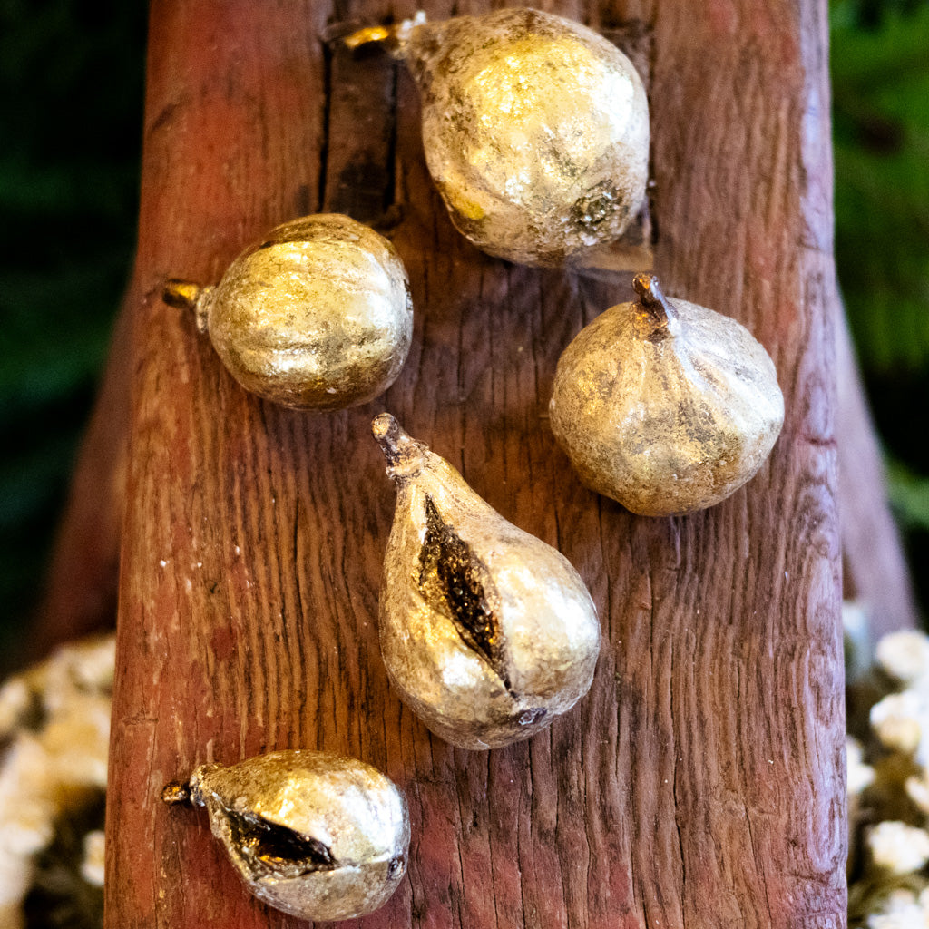 Set of Five Antiqued Resin Gold Finish Figs