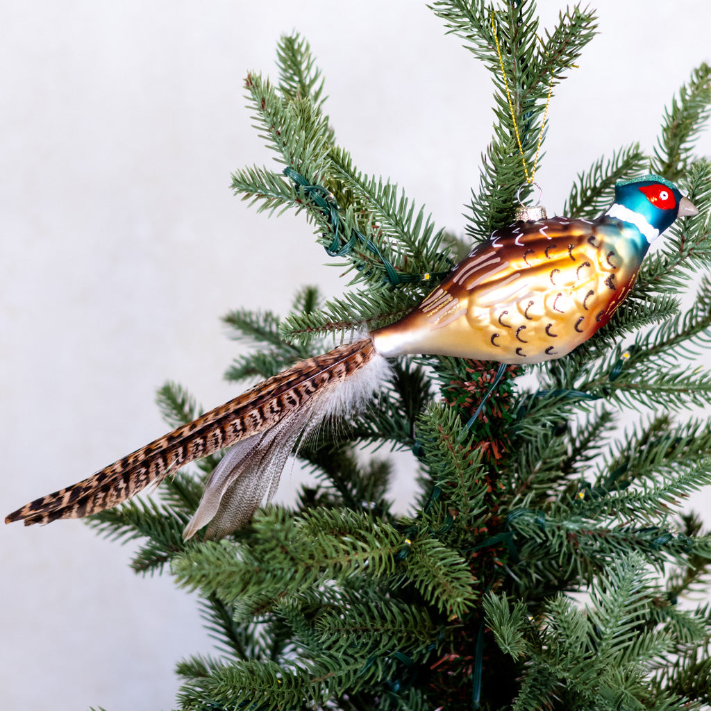 Glass Pheasant with Feather Tail Ornament