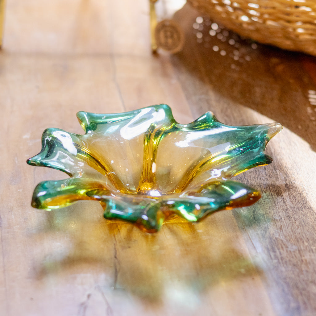 Art Deco Glass Green and Gold Dish