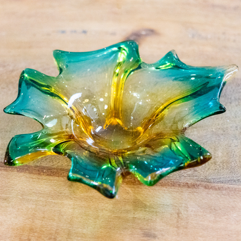 Art Deco Glass Green and Gold Dish