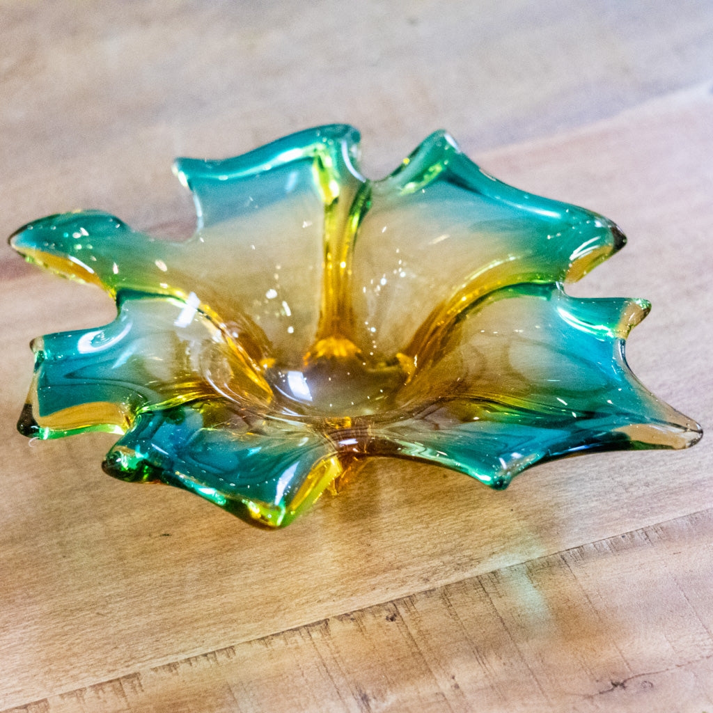 Art Deco Glass Green and Gold Dish