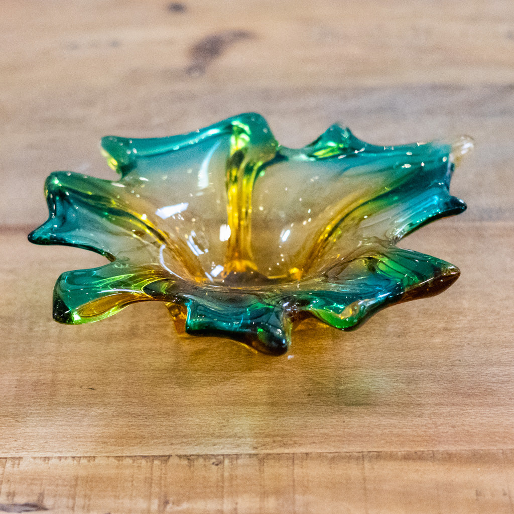 Art Deco Glass Green and Gold Dish