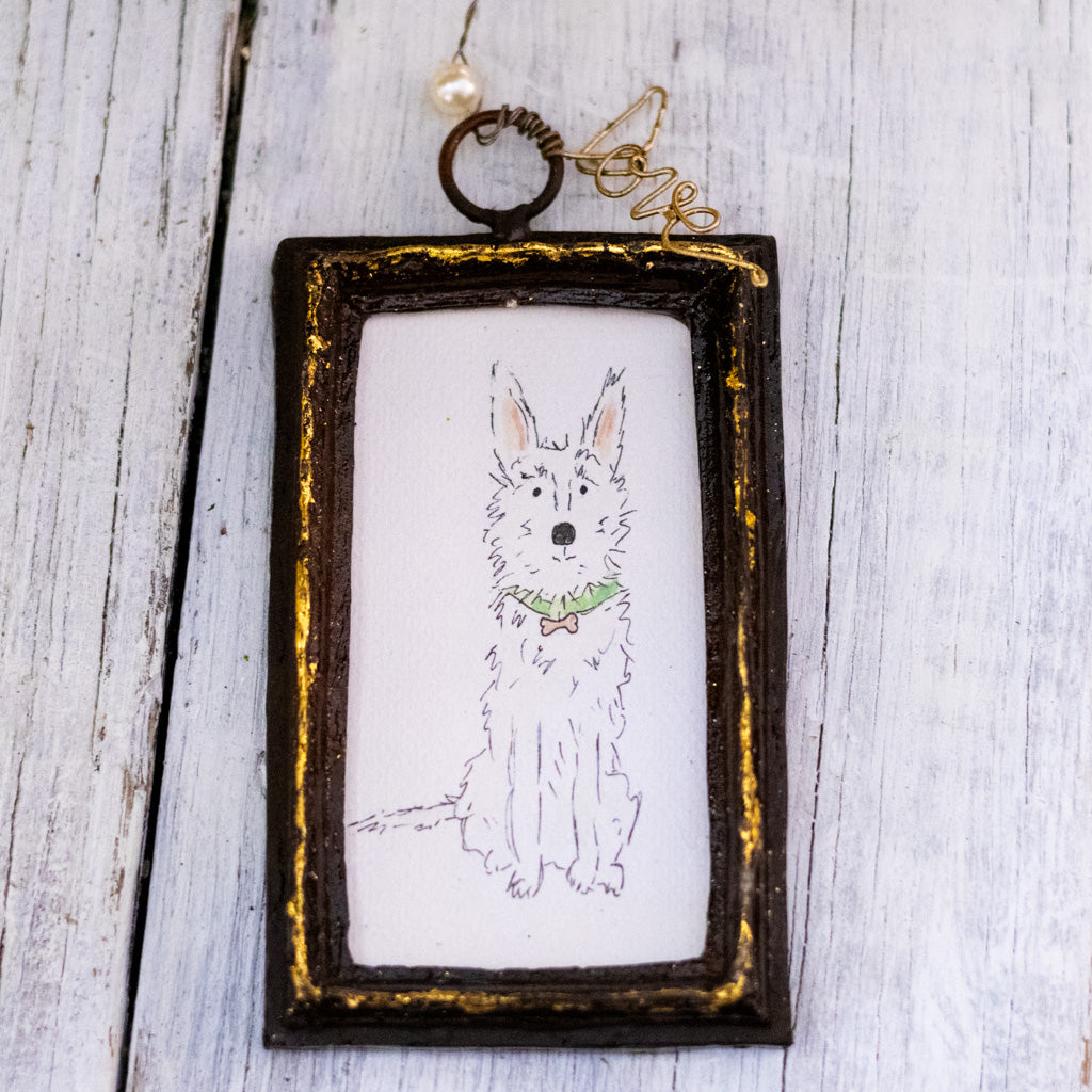 White Dog Art in Wood Frame