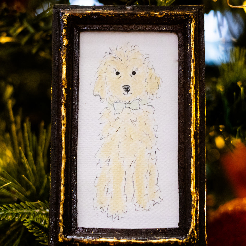 Goldendoodle with Bow Tie in Wood Frame