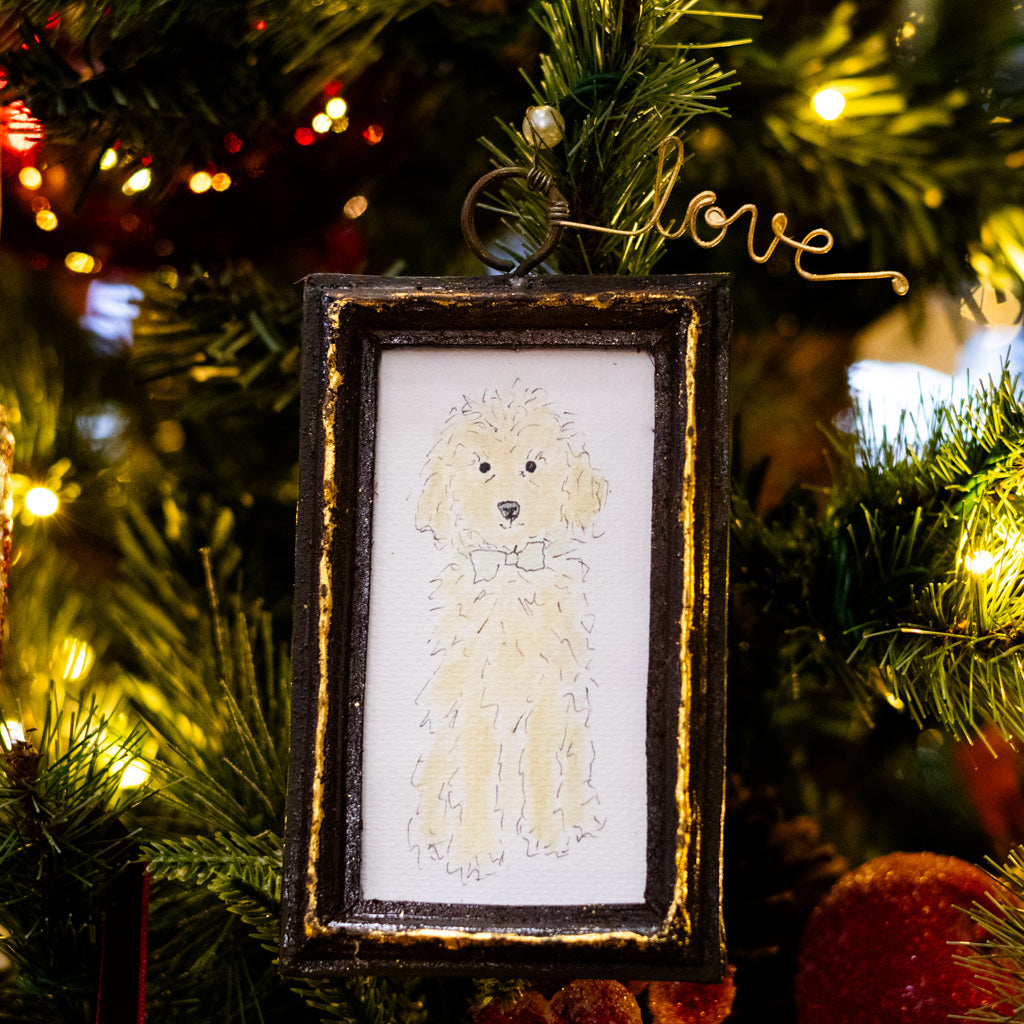 Goldendoodle with Bow Tie in Wood Frame