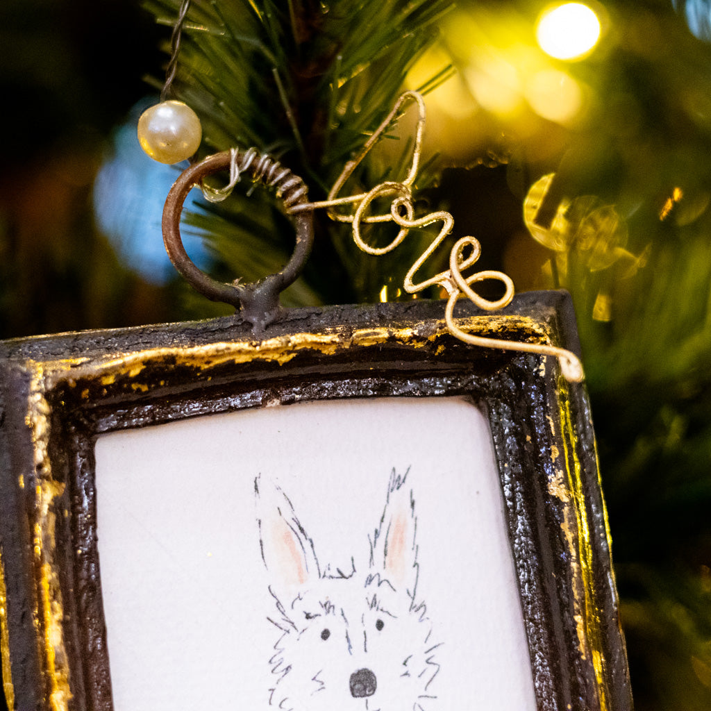 White Dog Art in Wood Frame