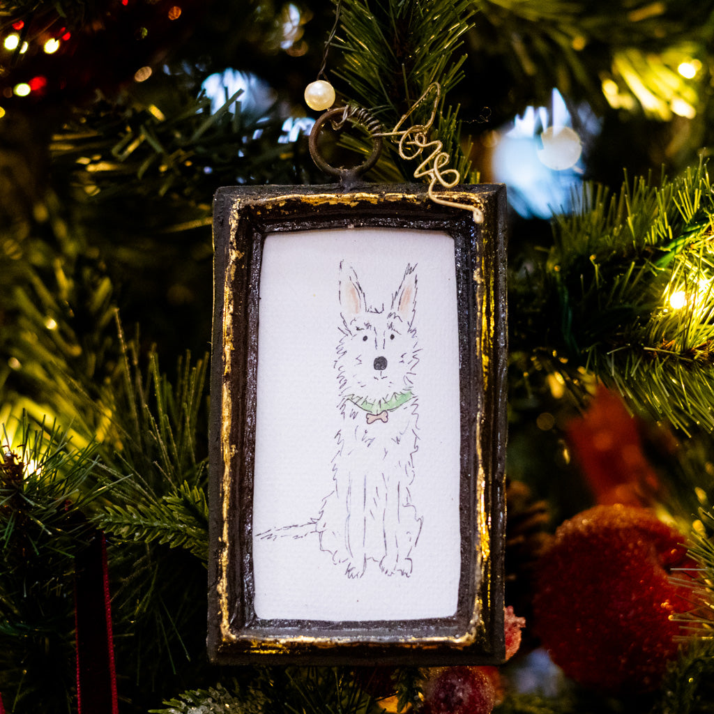 White Dog Art in Wood Frame