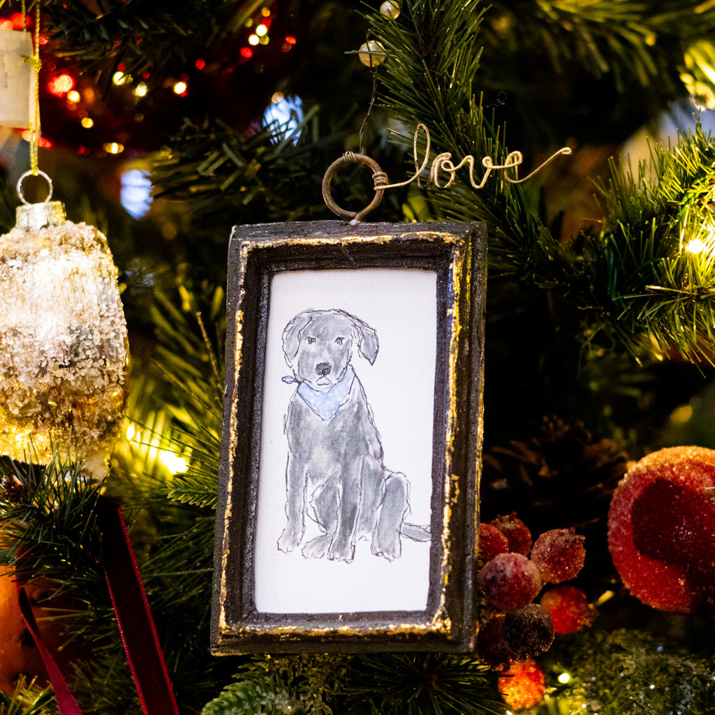 Black Labrador with Blue Bandana Dog Art in Wood Frame