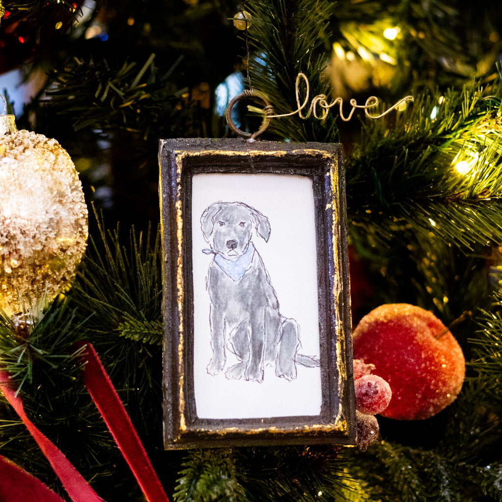 Black Labrador with Blue Bandana Dog Art in Wood Frame