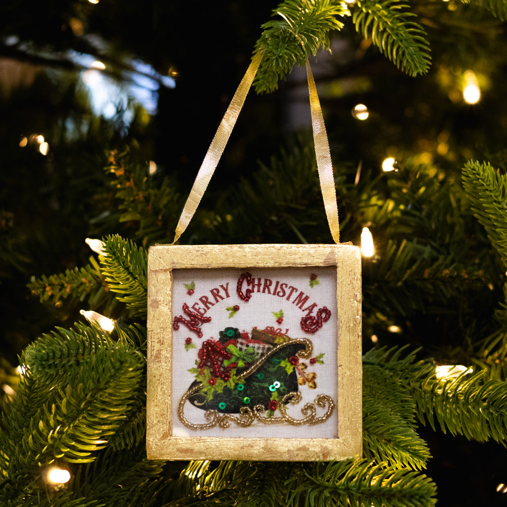 Embellished Sleigh in Wood Box Ornament