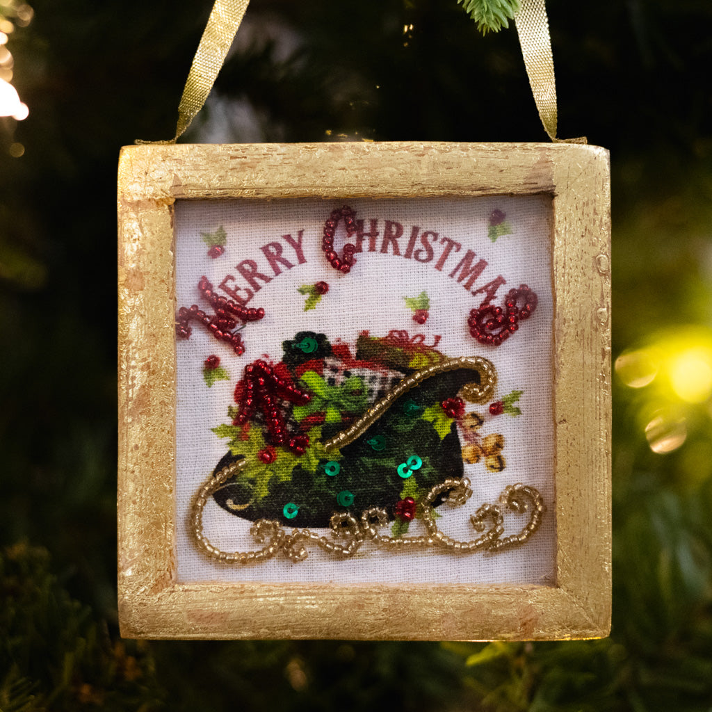 Embellished Sleigh in Wood Box Ornament