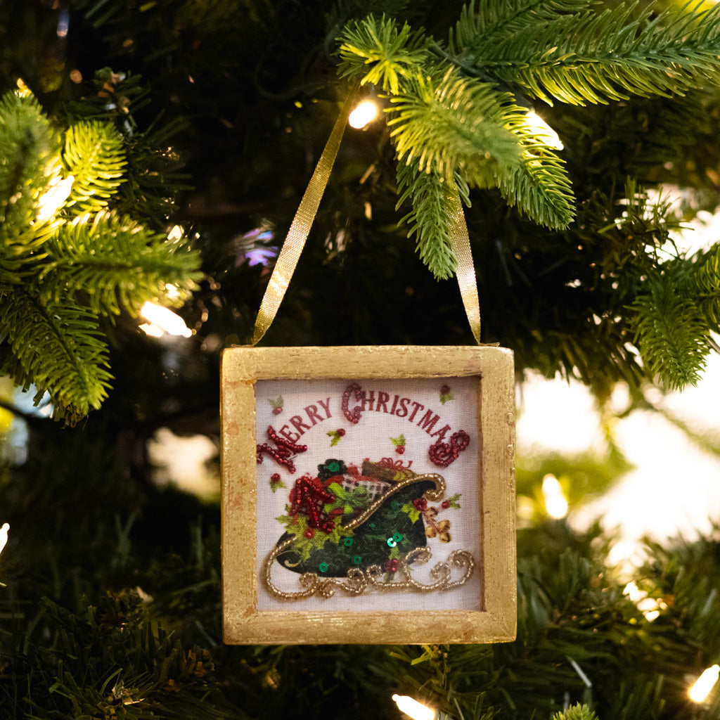 Embellished Sleigh in Wood Box Ornament