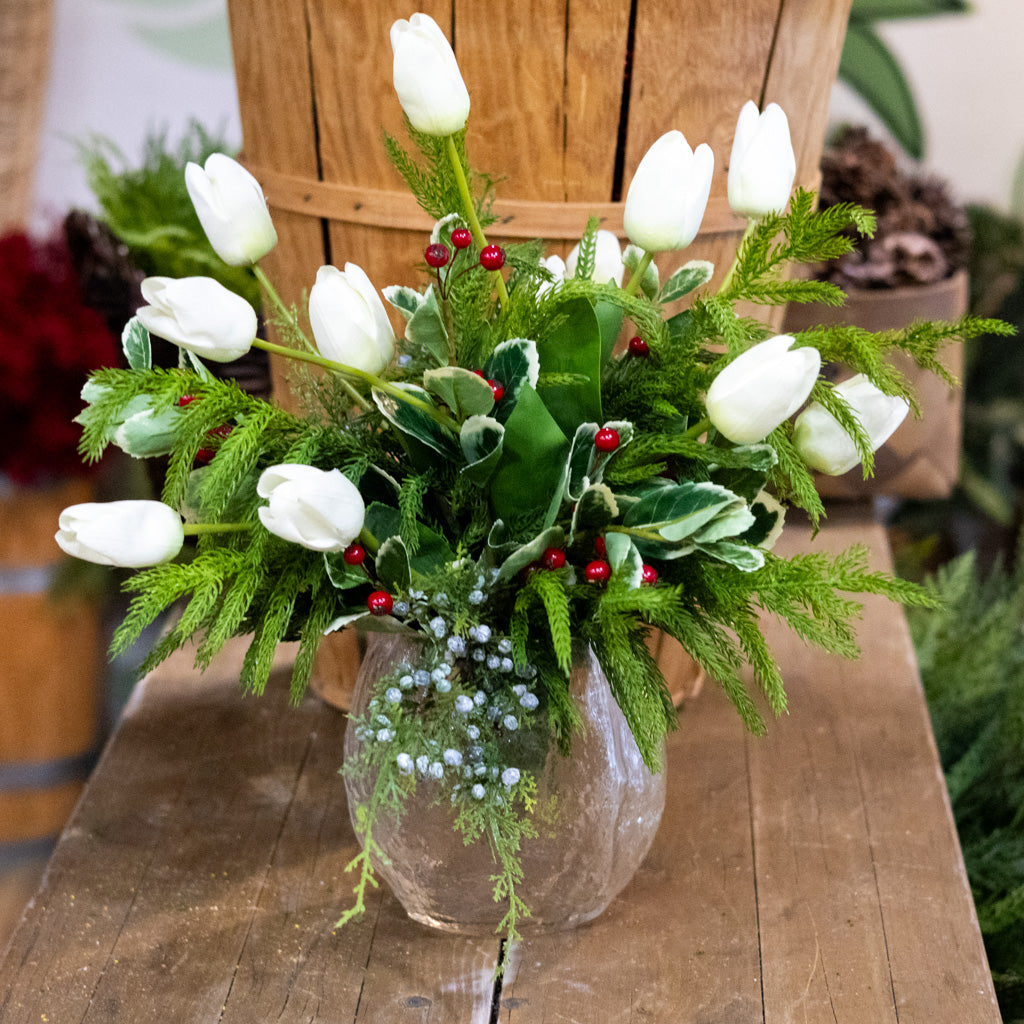 Grand White Tulip Holiday Bouquet