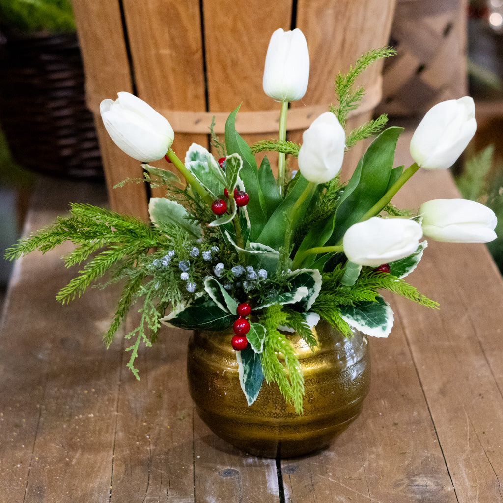 White Tulip and Holly Holiday Petite Bouquet