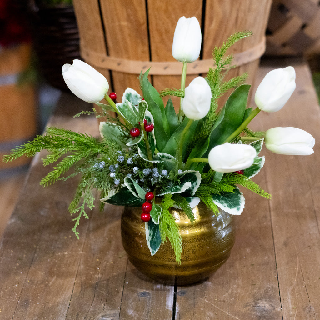 White Tulip and Holly Holiday Petite Bouquet