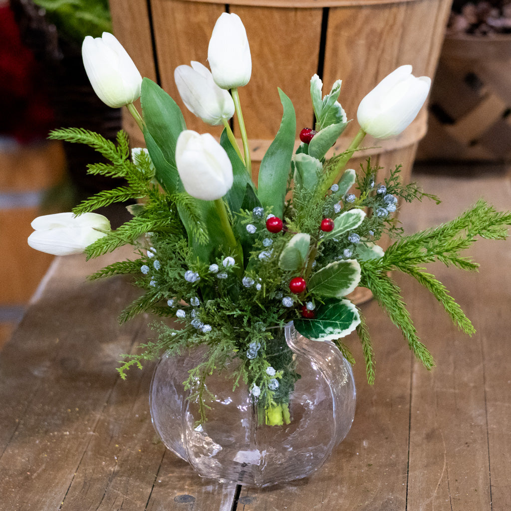 White Tulip and Holly Holiday Petite Bouquet