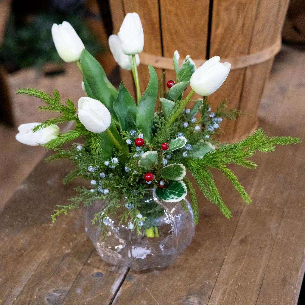 White Tulip and Holly Holiday Petite Bouquet