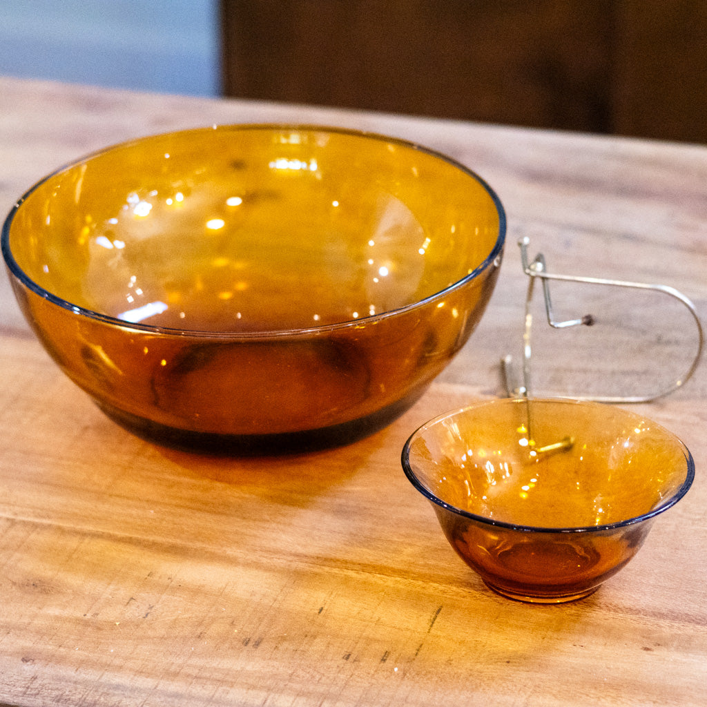 Mid-Century Amber Glass Bowl Dip Set
