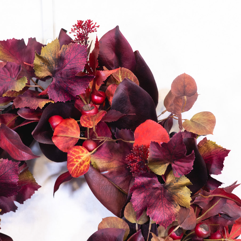 Mixed Foliage and Burgundy Crater Berries Wreath