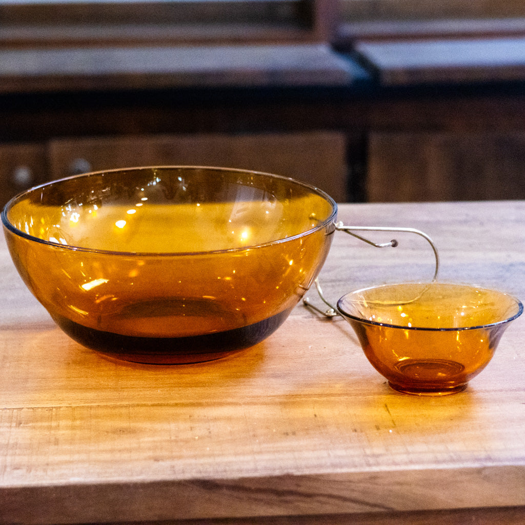 Mid-Century Amber Glass Bowl Dip Set