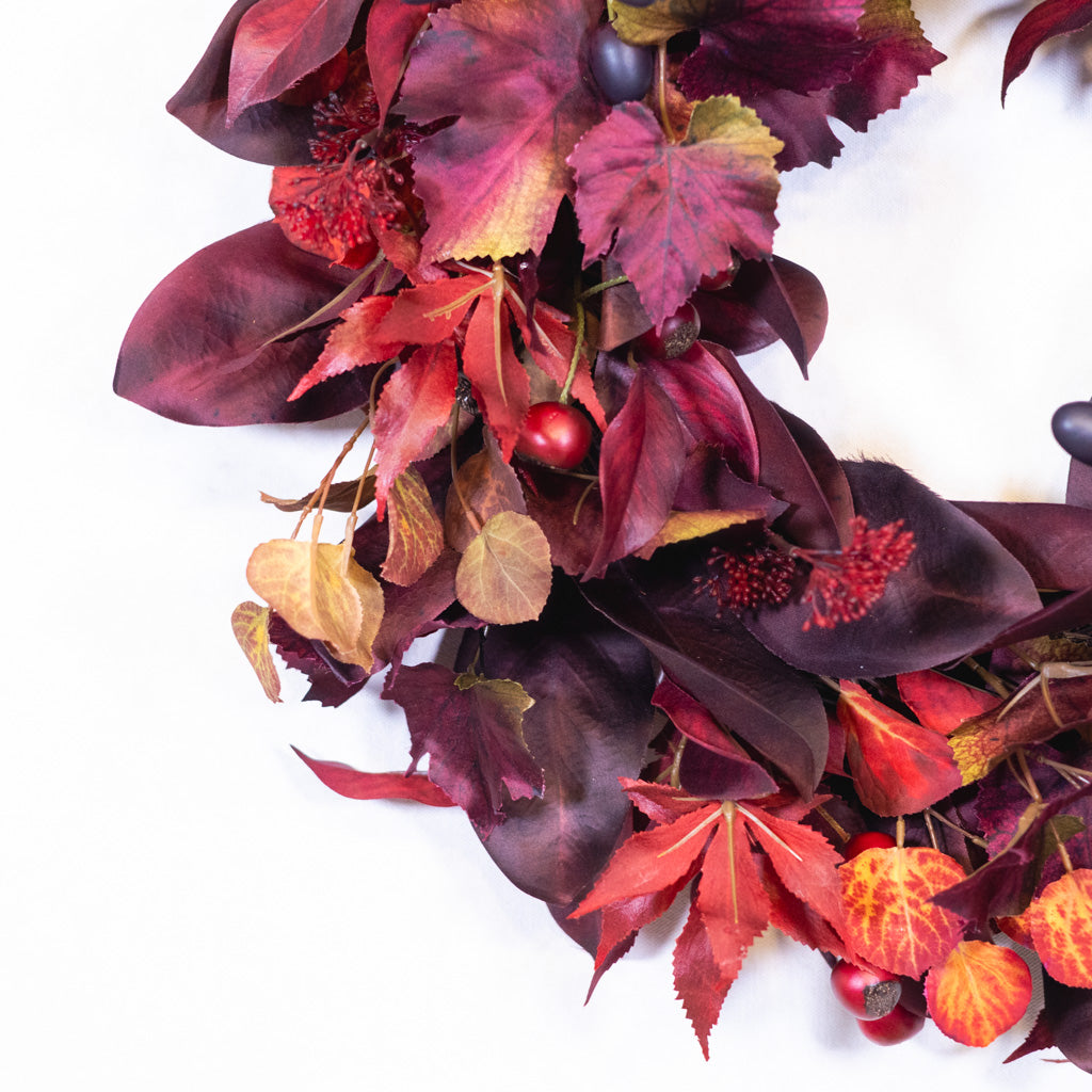 Mixed Foliage and Burgundy Crater Berries Wreath