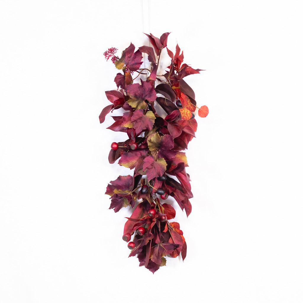 Mixed Foliage and Burgundy Crater Berries Swag