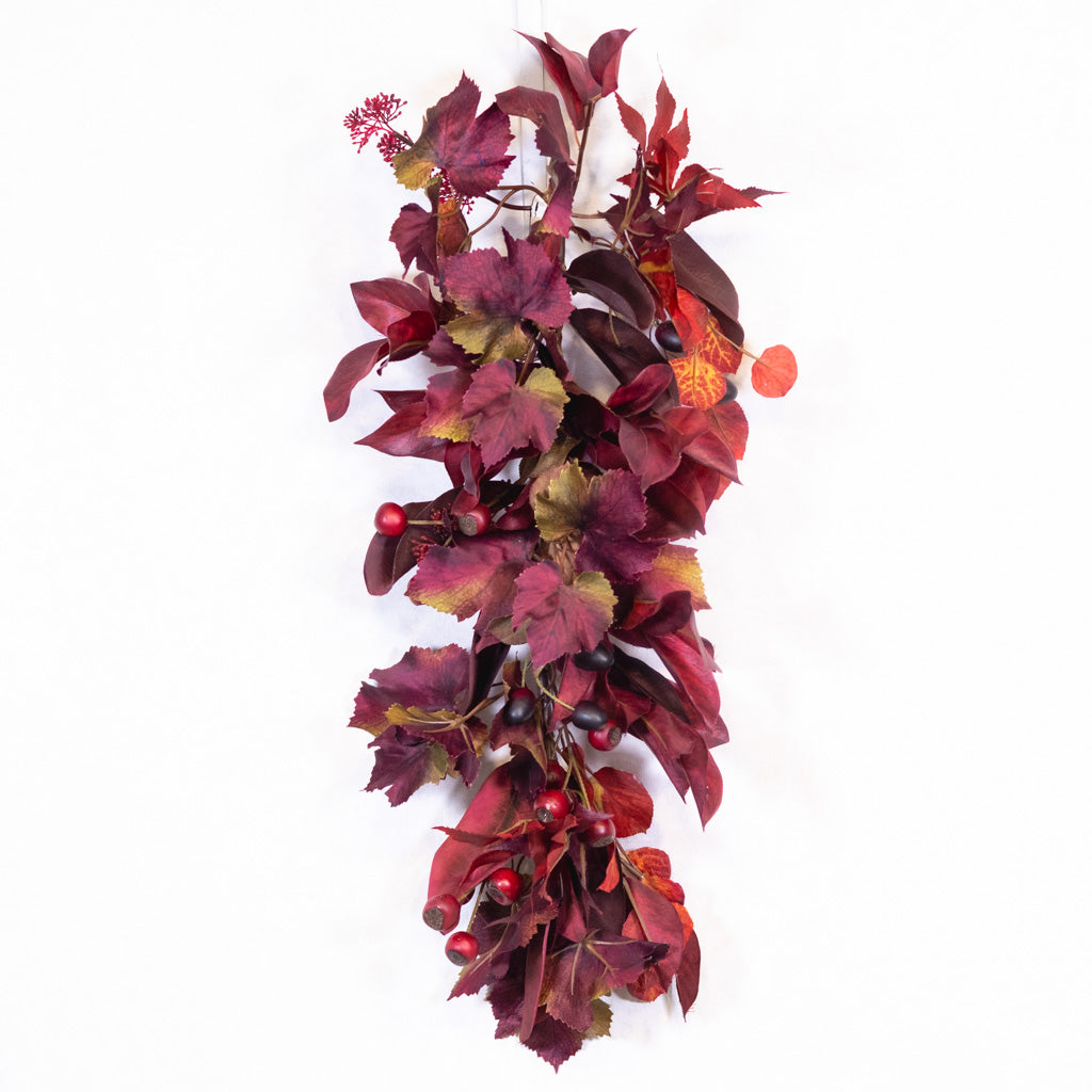 Mixed Foliage and Burgundy Crater Berries Swag