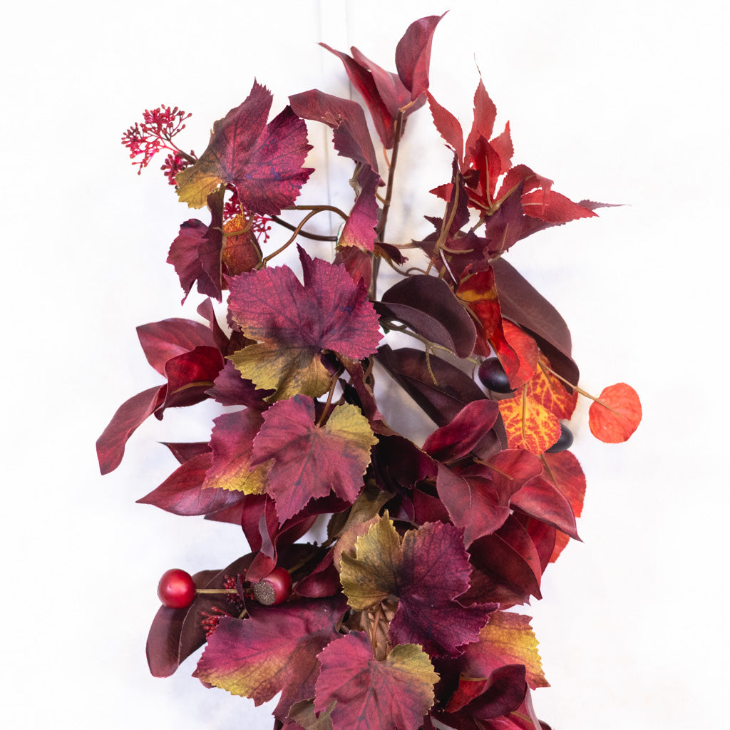 Mixed Foliage and Burgundy Crater Berries Swag
