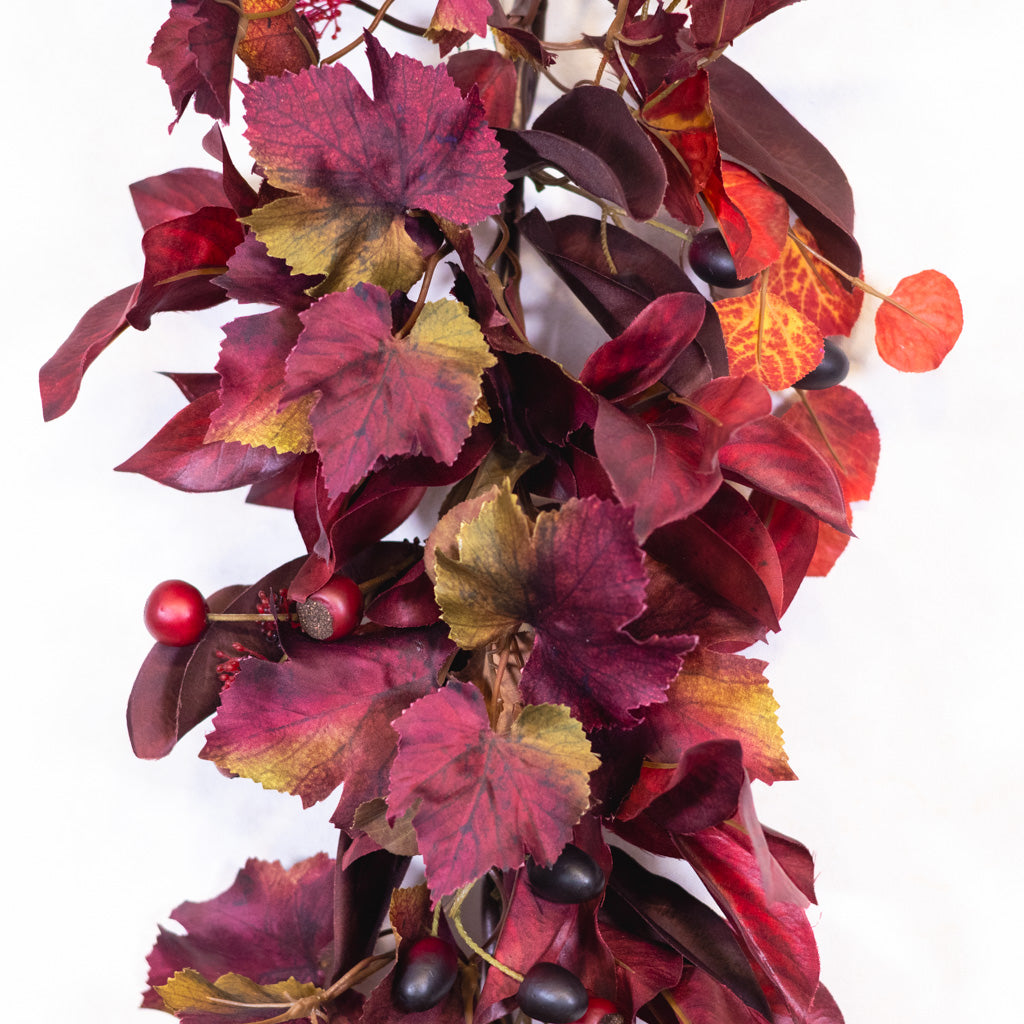 Mixed Foliage and Burgundy Crater Berries Swag