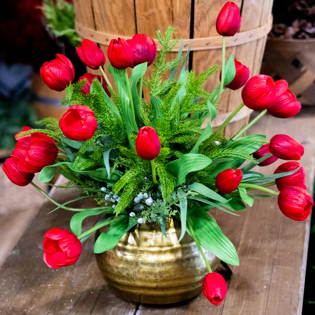 Grand Red Tulip and Juniper Holiday Bouquet