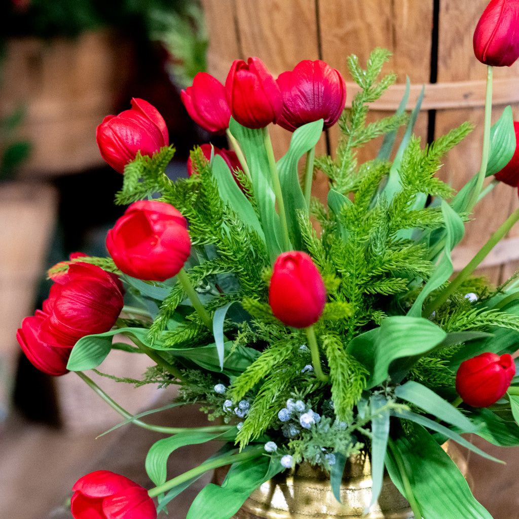 Grand Red Tulip and Juniper Holiday Bouquet