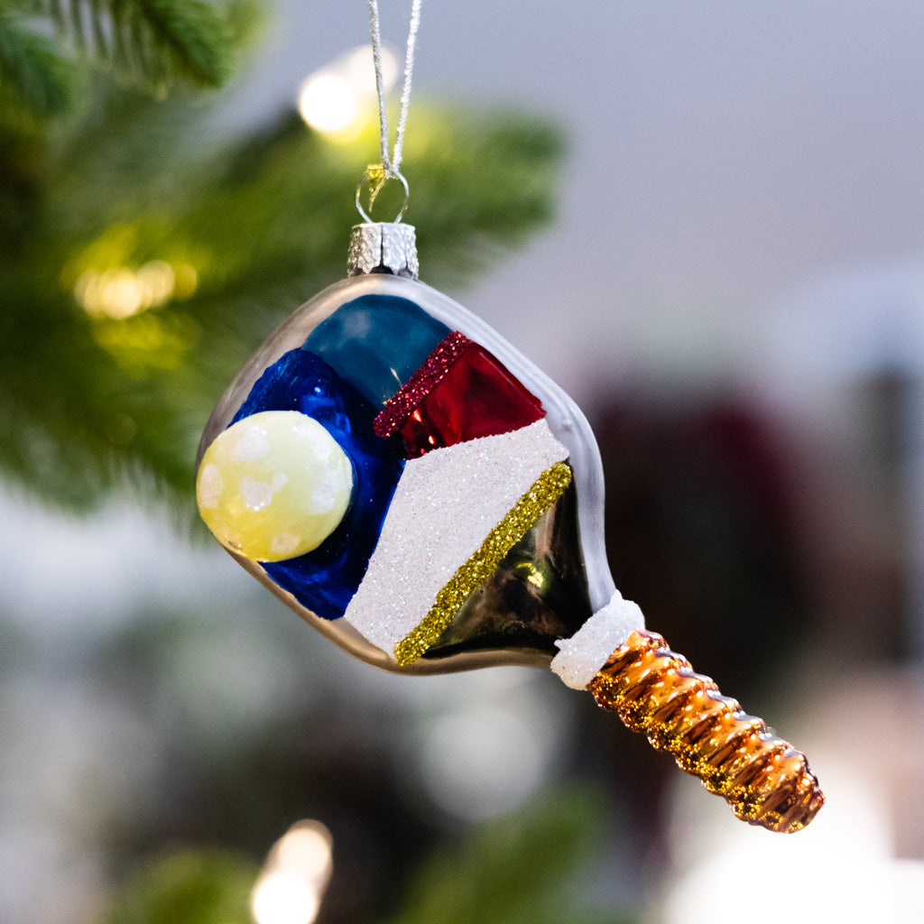 Pickleball Paddle Glass Ornament