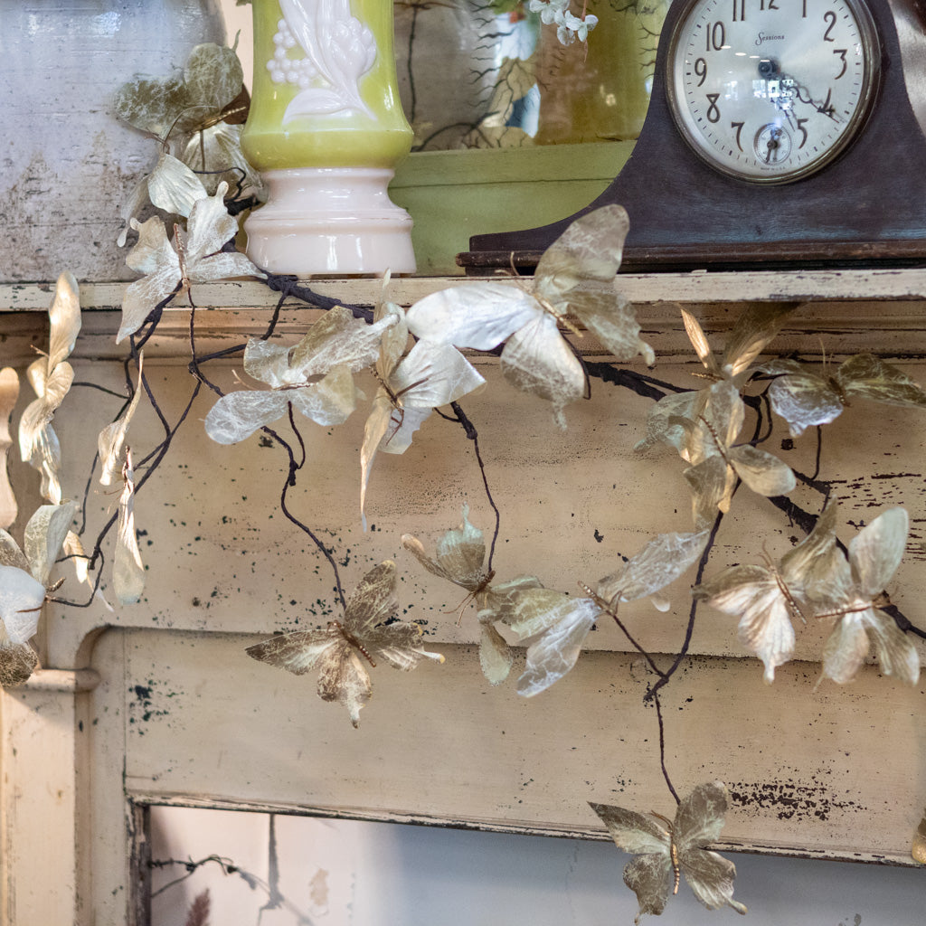 5 ft. White Metallic Butterfly Garland