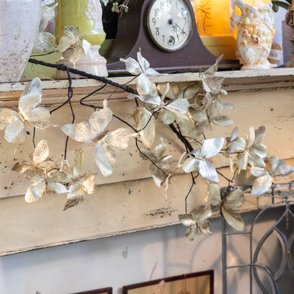5 ft. White Metallic Butterfly Garland