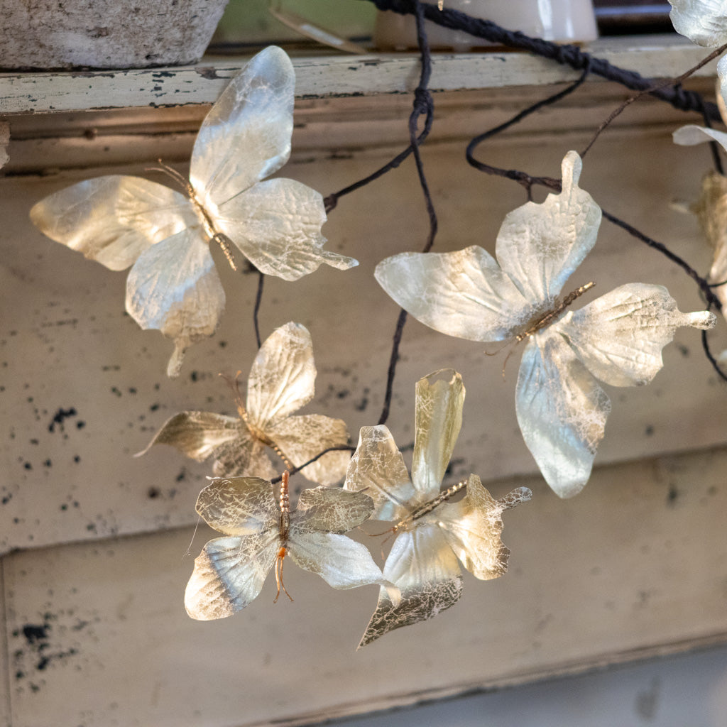 5 ft. White Metallic Butterfly Garland