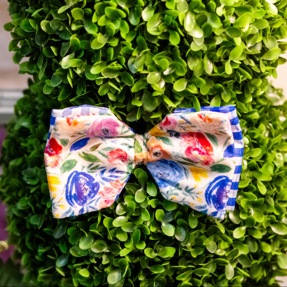 Hand Drawn Poplin Floral Bow Clip