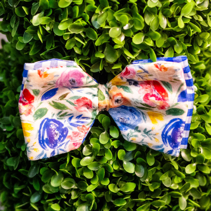 Hand Drawn Poplin Floral Bow Clip