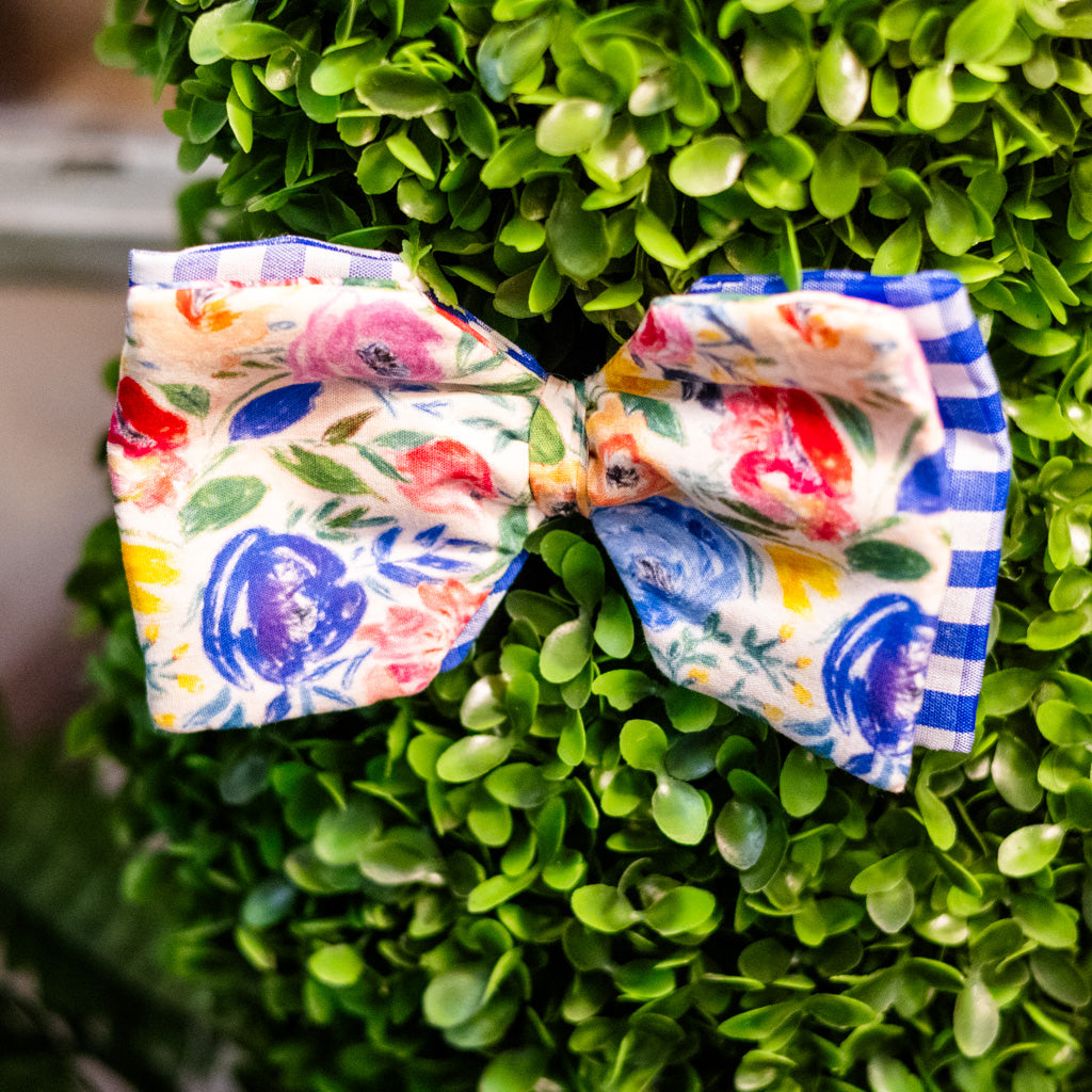 Hand Drawn Poplin Floral Bow Clip