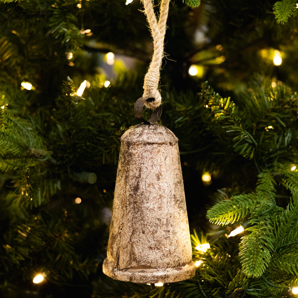 Tall Burnt Iron Antiqued Bell with Rope Tie
