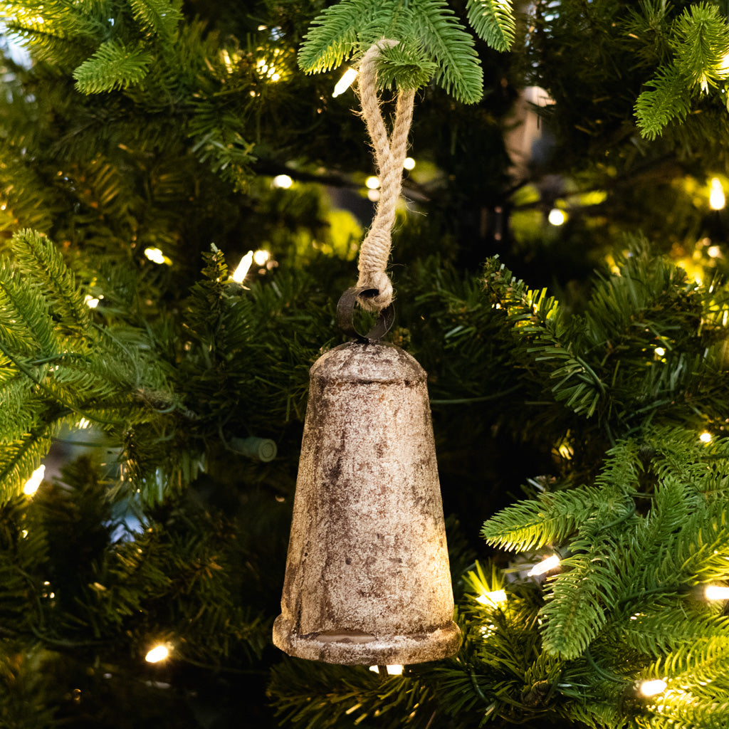 Tall Burnt Iron Antiqued Bell with Rope Tie