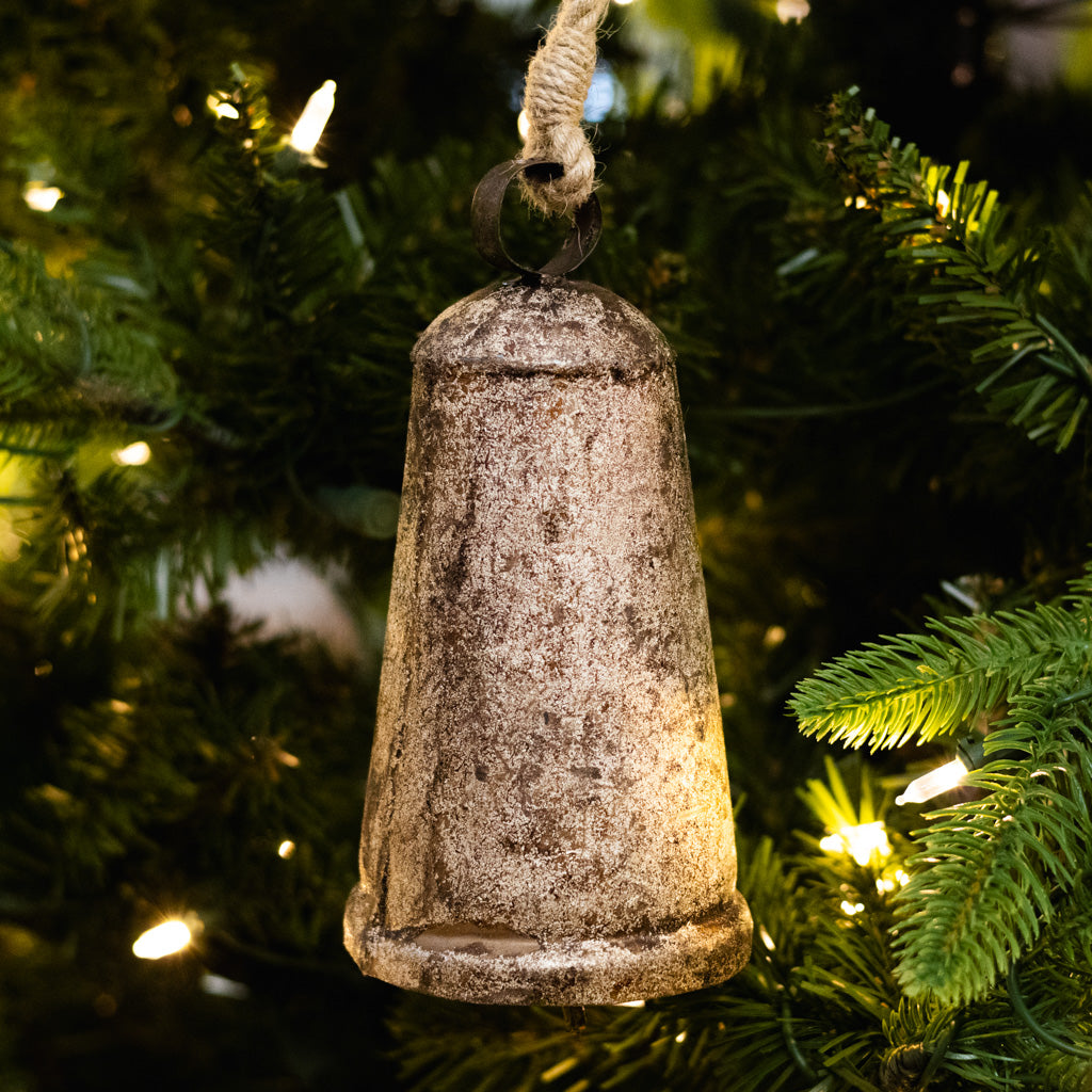 Tall Burnt Iron Antiqued Bell with Rope Tie