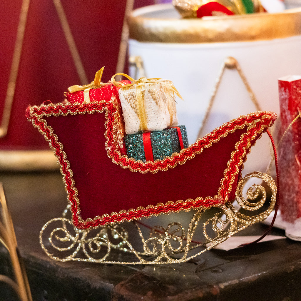 Velvet Sleigh with Packages Ornament