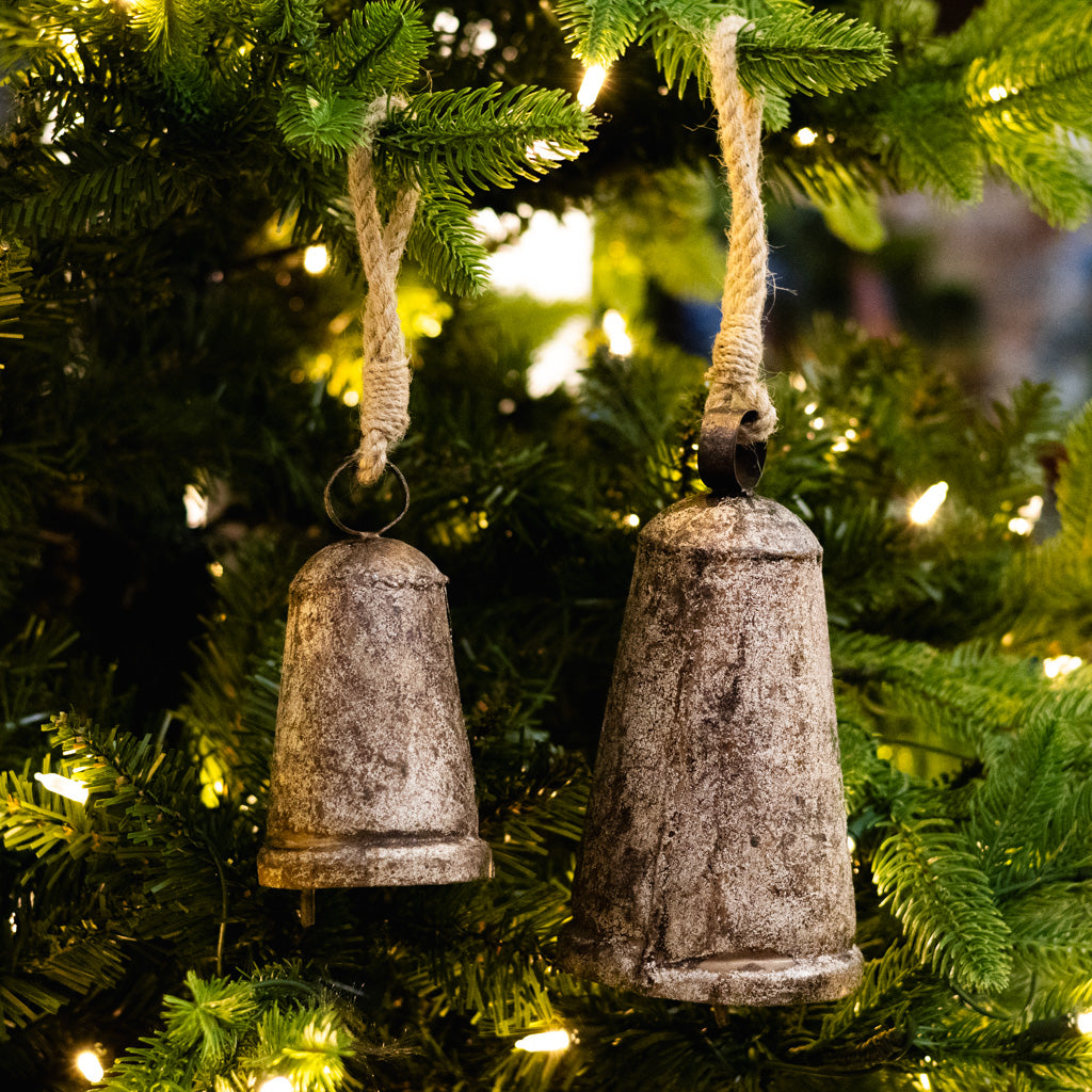 Short Burnt Iron Antique Bell with Rope Tie